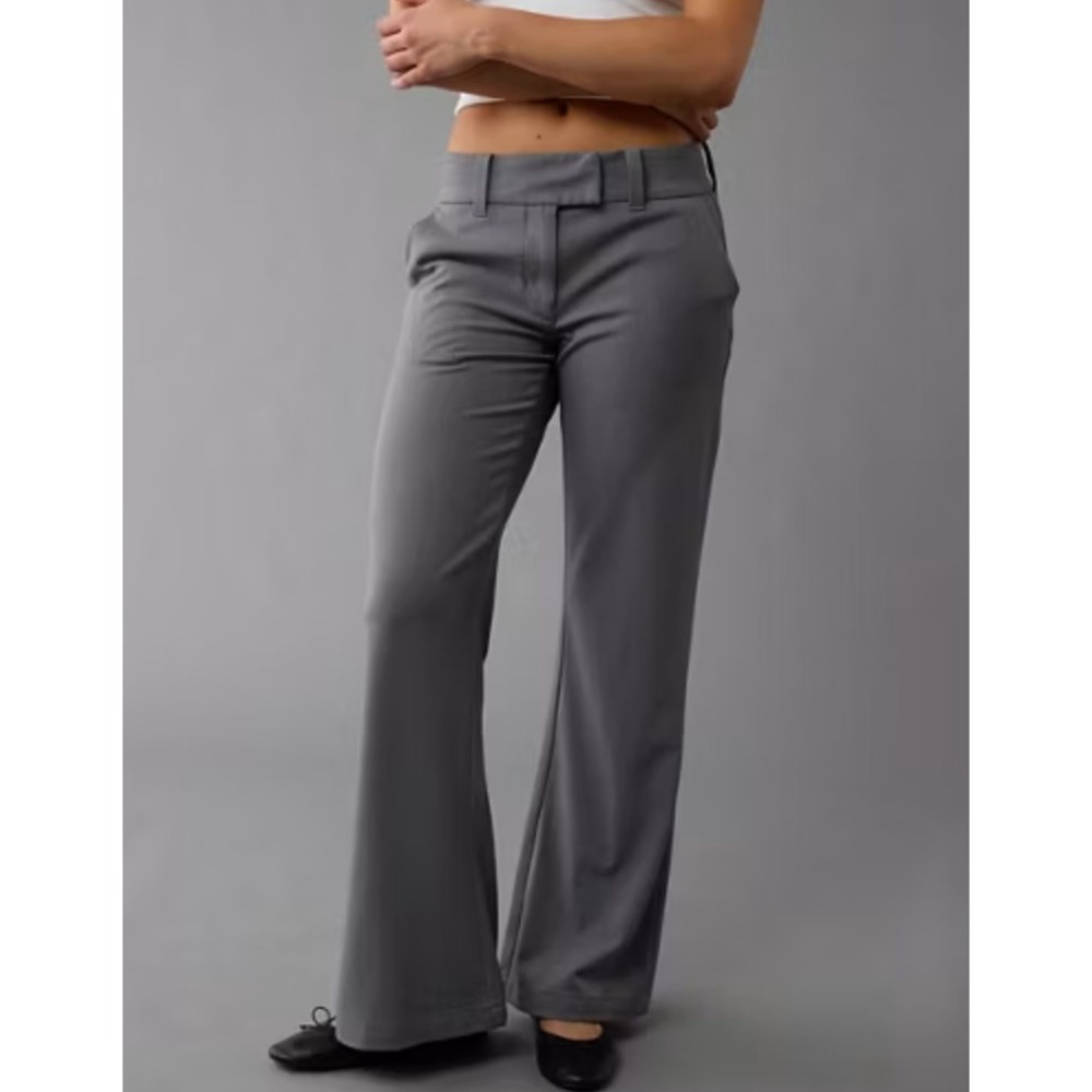 American Eagle Baggy Flare Trouser Grey Flat Front Office Business Casual 10